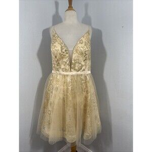 Cindy Collection Dress Women 3XL‎ Champagne Glitter Tulle Mini Prom Formal Y2k